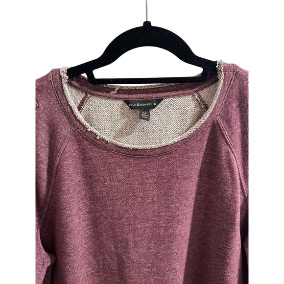 π 2/$20 πRock Republic Maroon Distressed Sweatshirt, Silver Button Accent sz X - Picture 3 of 9